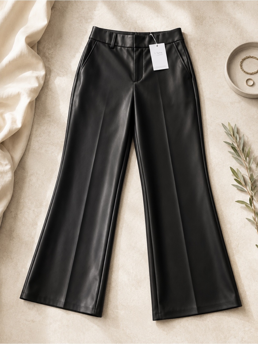 Faux Leather High-Rise Black Wide-Leg Trousers